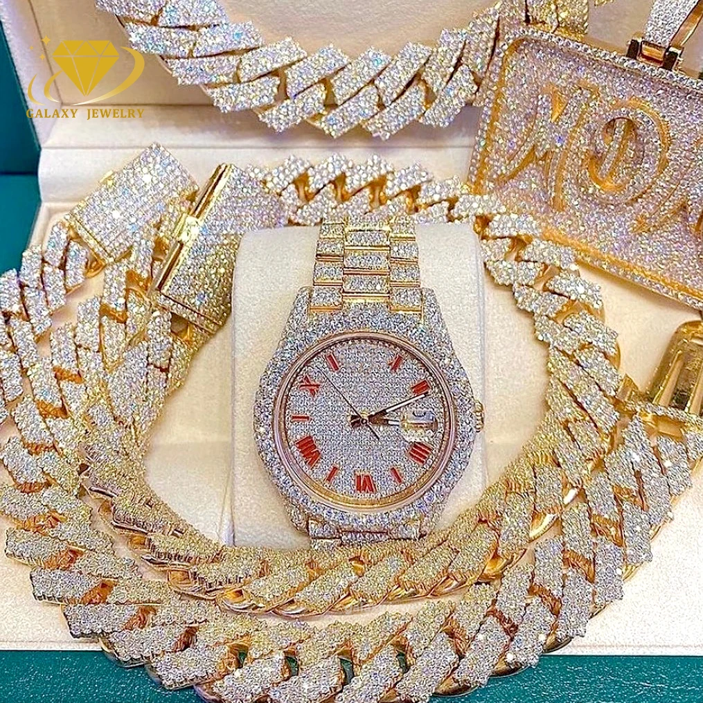 Luxury Iced Out Diamond Wrist Watch Brand Vvs Moissanite Mechanical Stainless Steel Custom Buss Down Watch for Men