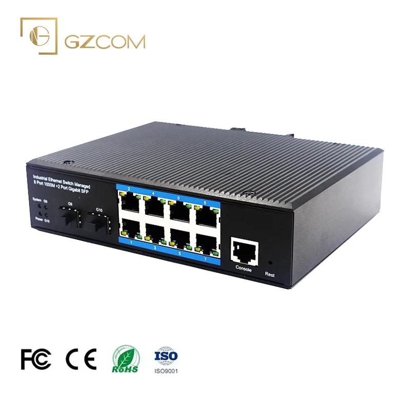 OEM Factory 8 Port Outdoor Waterproof Din Rail Mount Network Manage 8ports Industrial  PoE Switch