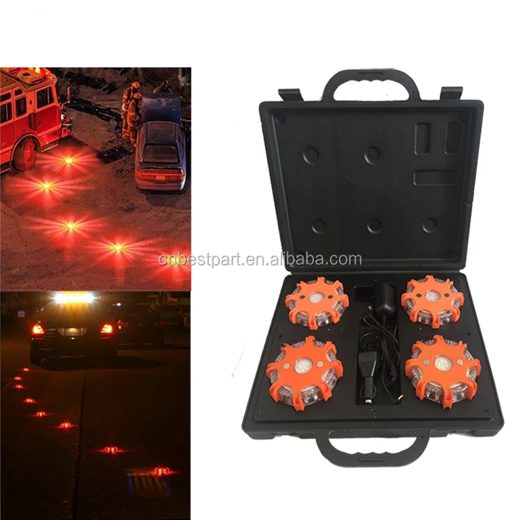 4 Pack LED Flare Strobe Lamp Rechargeable Warning Light Safety Flashing  Roadside Emergency Disc Beacon With Sequential Function