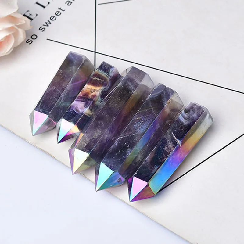 Natural Amethyst Electroplating Crystal Point Angel Aura Amethyst Point Crystal Tower Healing Crystal Wand