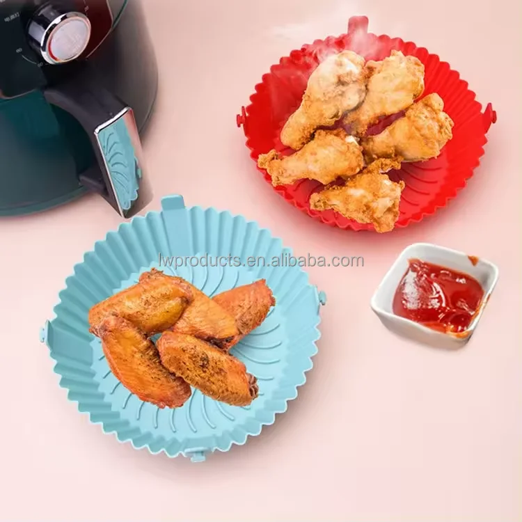 Foldable Air Fryer Silicone Pot with Handle Cake Baking Pan Reusable Non-stick Silicone Air Fryer Liners