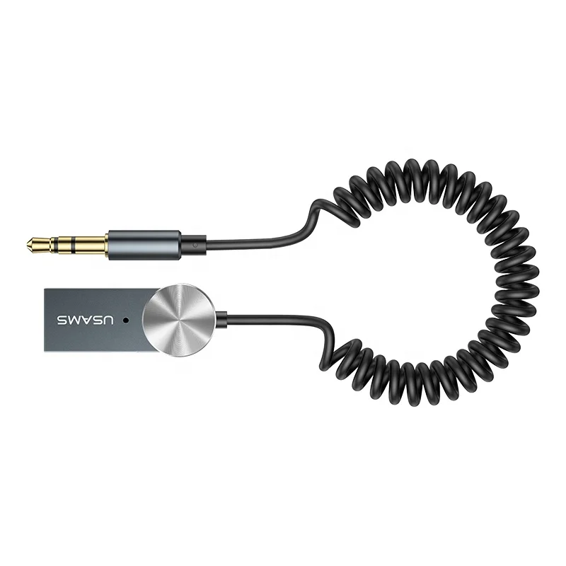 USAMS SJ464 Hand-free call BT5.0 Car Spring AUX Audio Cable Receiver with Mic