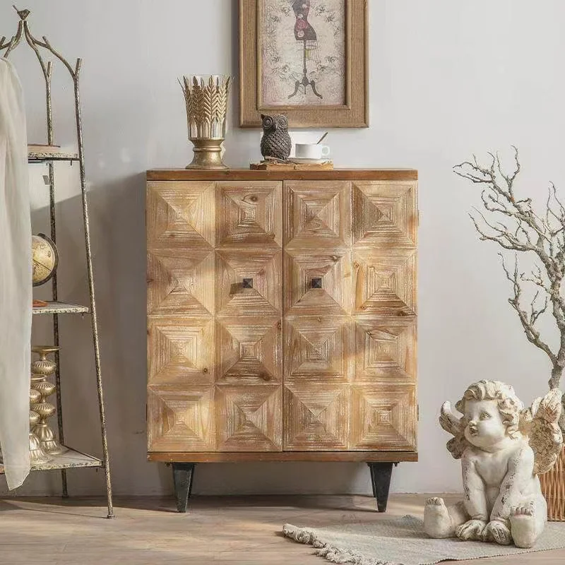 French vintage entryway cabinet with iron leg decorative carved cabinet for the living room solid wood sofa side cabinet