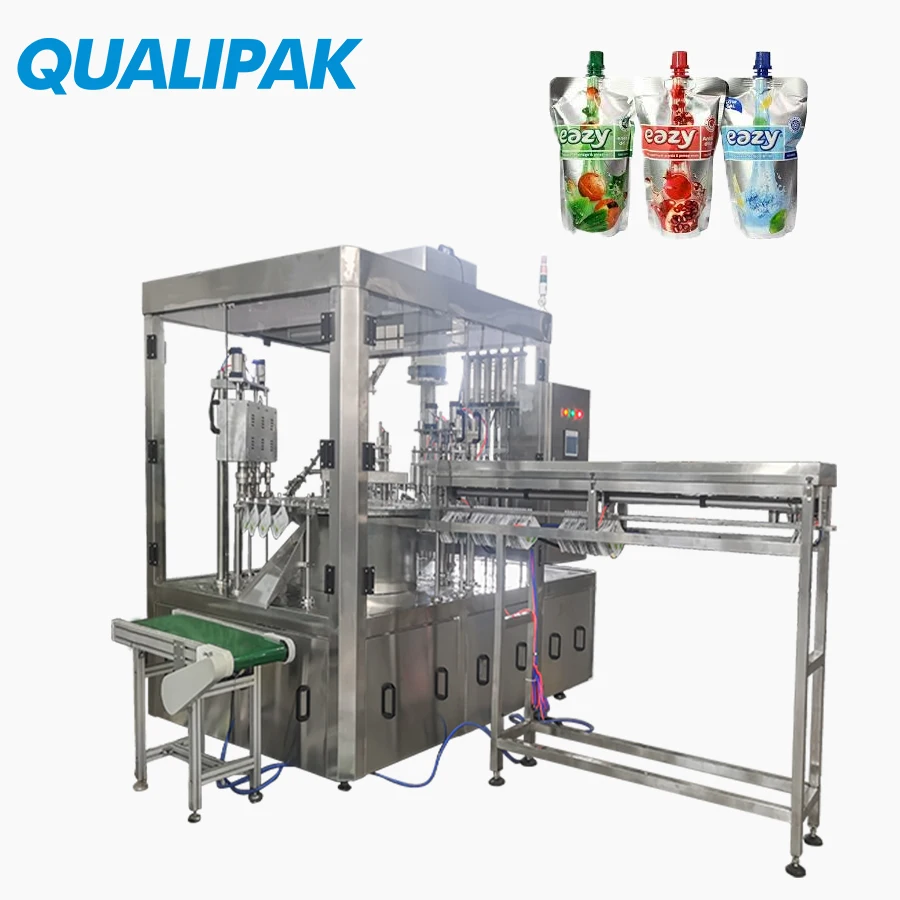 Qualipak Spout Pouch Servo Motor Control Syrup Water Soft Drink Ice Cream Juice Jelly Automatic Filling Capping Machine