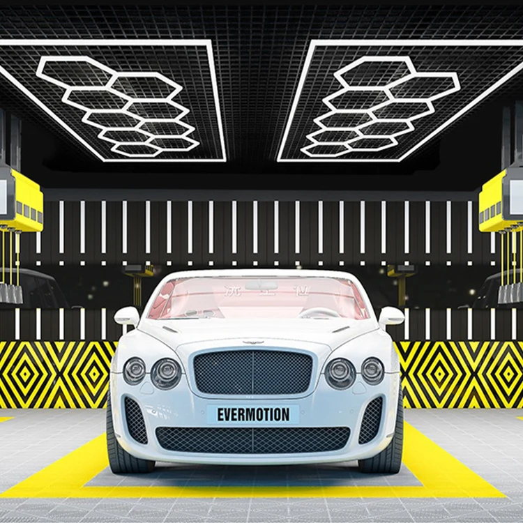Factory Direct Sales Garage Light Hexagon Panel Hex LED Ceiling Hexagonal Workshop Light 9 Grid Hexagon Light System