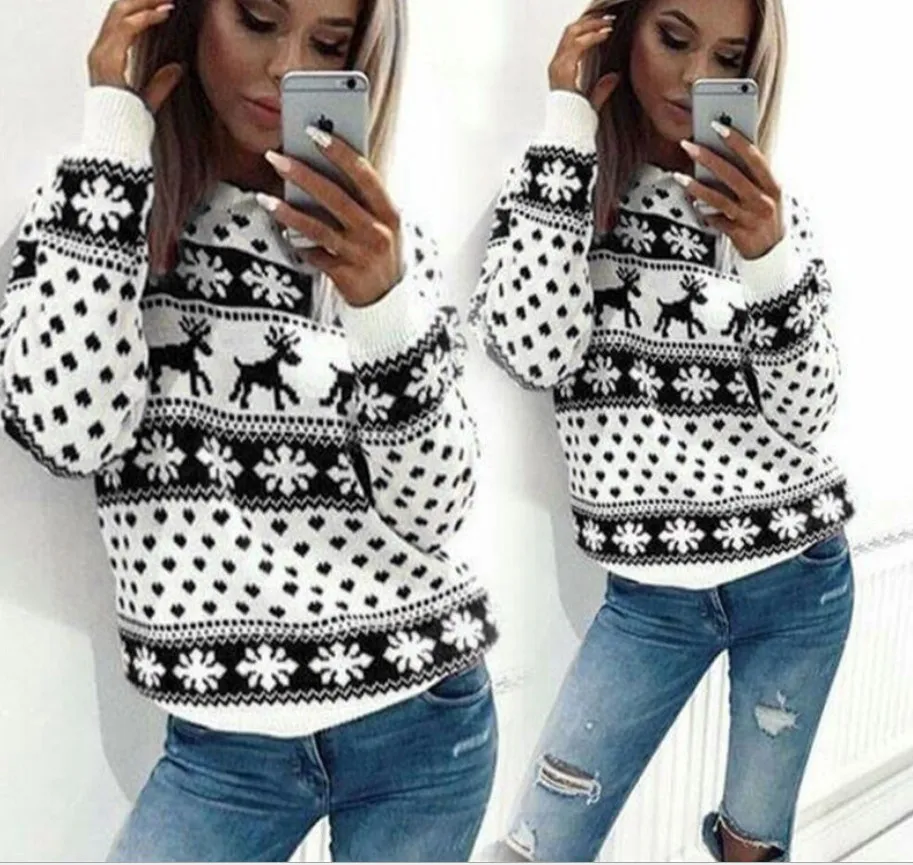 
Custom Deer Print Christmas Autumn and Winter pullover crewneck Sweatshirt 