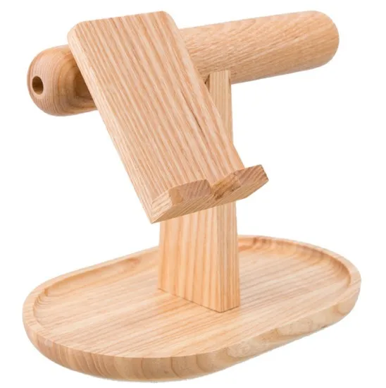 Adjustable Multi Purpose Phone Bamboo Desk Stand Wooden Holder