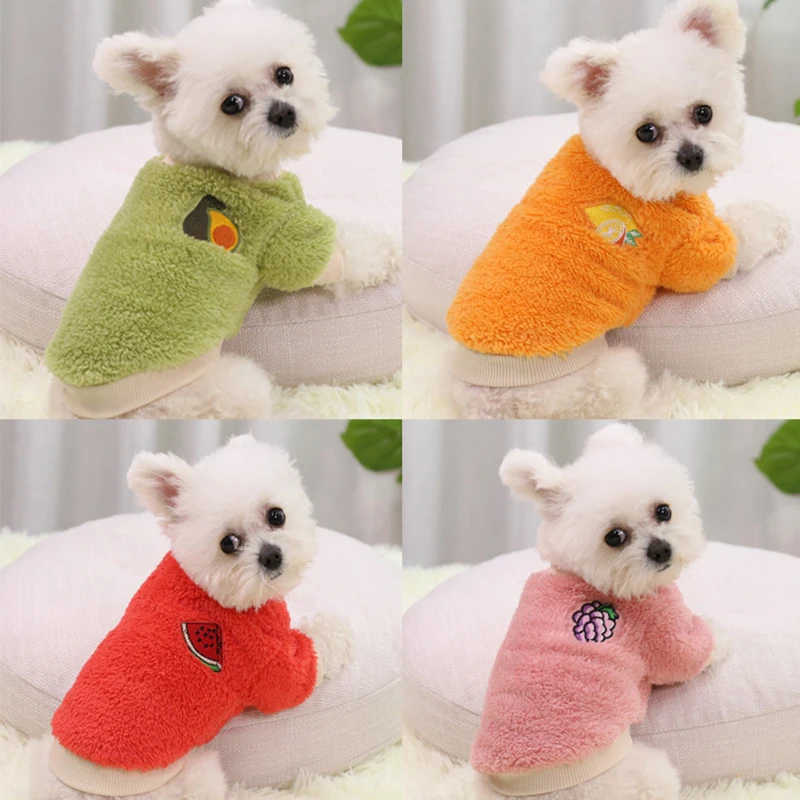 2022 High Quality Cute Puppy Clothes with Fruit Pattern Winter Jacket for Small Dog Pet Winter Warm Plush Sweater