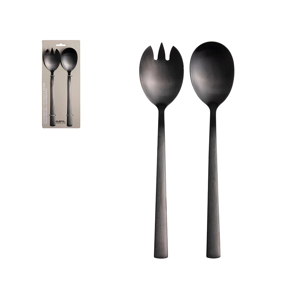 Headercard 2pcs modern design stainless steel 18/10 gold salad serving fork and spoon set