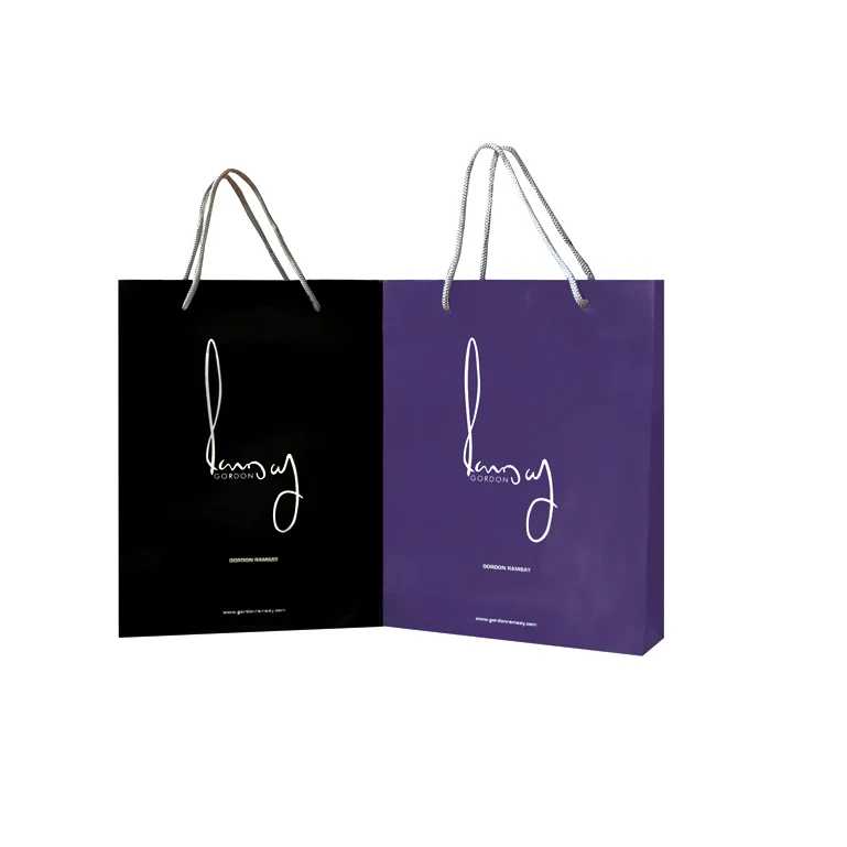 
Hot sale luxury white foil logo printing shopping paper bag with black grosgrain ribbon 