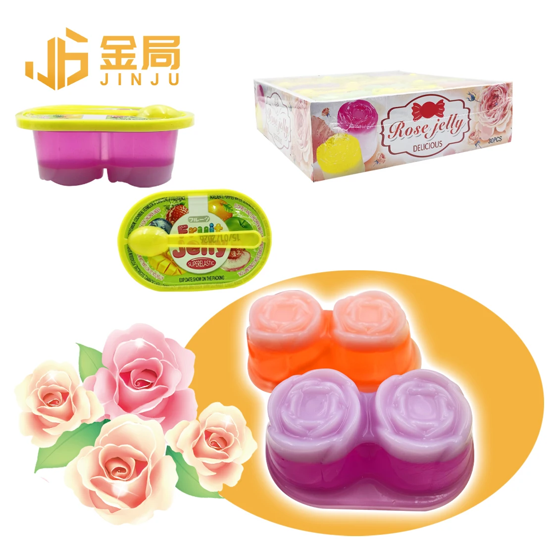 Cartoon Rose Shape Fruit Flavors Jelly Pudding Kids Snack Delicious Double Roses Halal Jelly Pudding