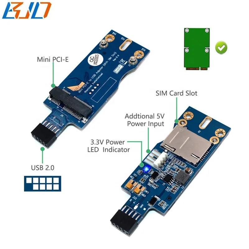 USB2.0 9 Pin Male Head to Mini PCI-E mPCIe Wireless Adapter Card for 3G 4G LTE Module Modem