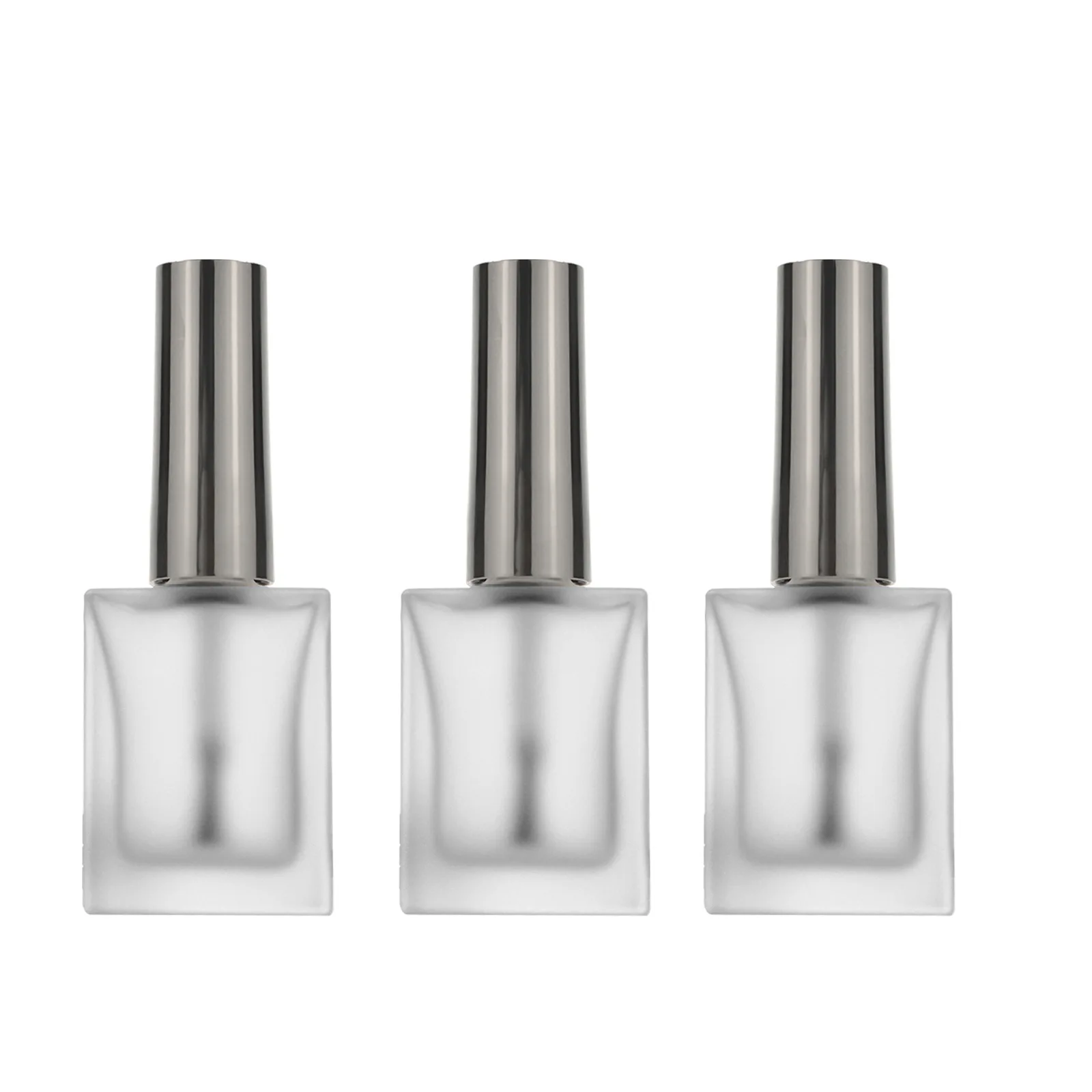 Private Logo/Label Rectangle Glass Frosted Nail Polish Bottle 15 ml Empty Nail Polish Bottle with Brush Cap Silver