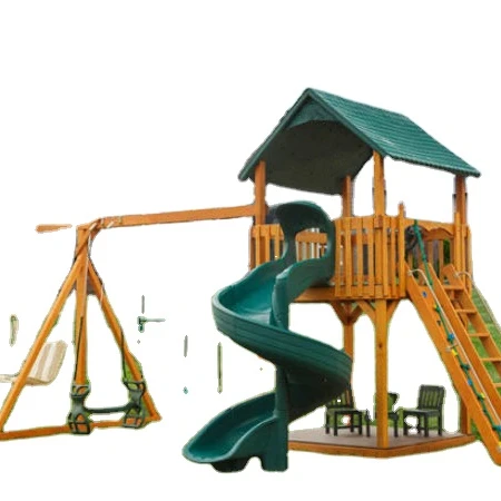 Home Use Wood Outdoor Swing Set In Family Garden Amusement Sport Kids Fun Time Moment