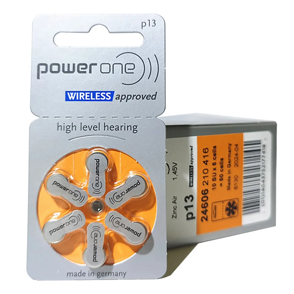 Power One Zinc Air Button Cell Size p13 A13 1.45v Hearing Aid Batteries for ITE, ITC Hearing Aids