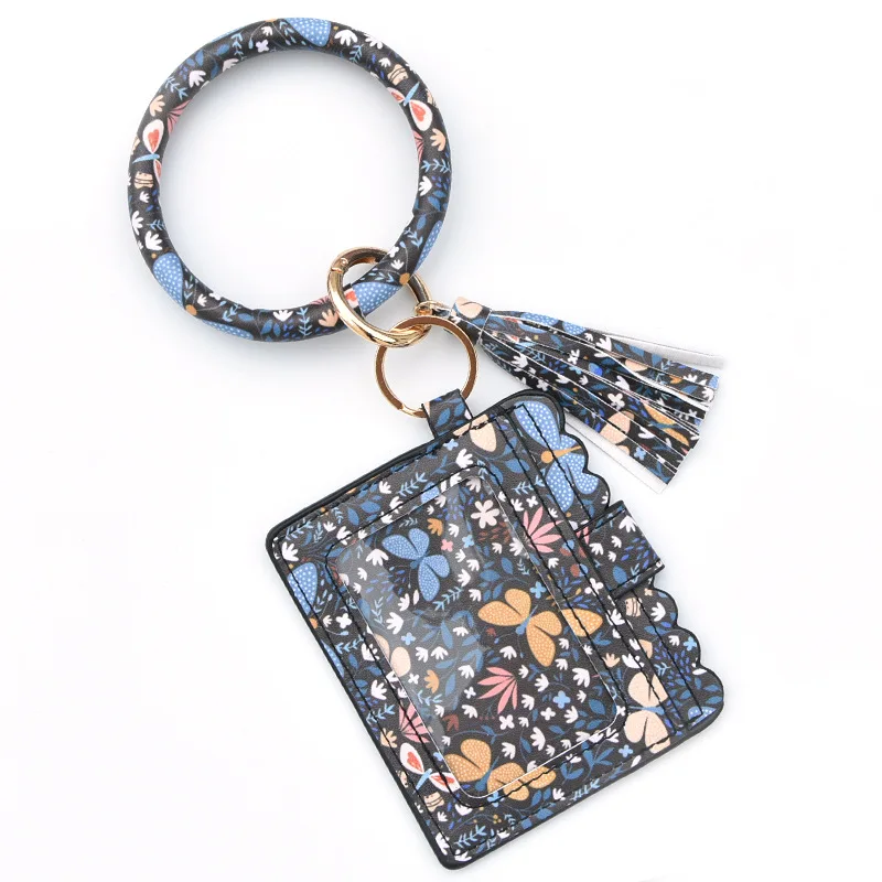 NEW fashion pu Leather Tassel bracelet wristlet keychain wallet women card holder wristlet wallet key chain