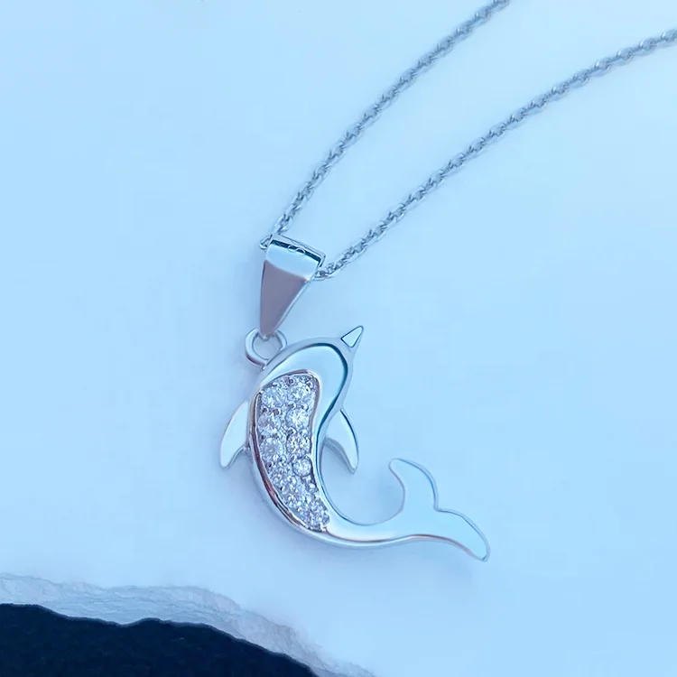 Fine Women Jewelry 925 Sterling Silver Pendants Dolphin Shape with Cubic Zircon for Women Ladies ODM OEM