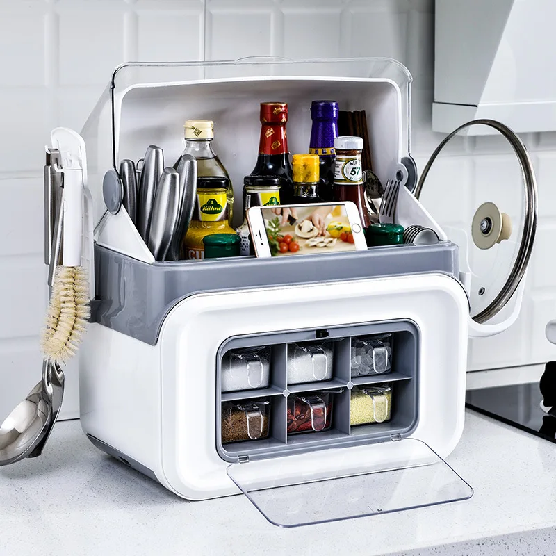 kitchen multi-function spice rack organizer with cover