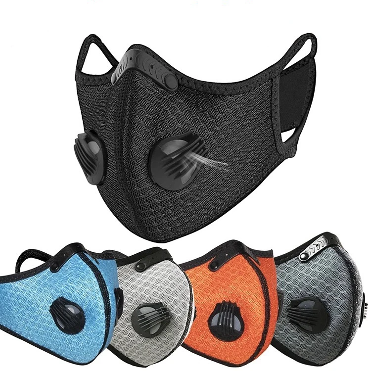 
2021 Wholesale Fashion Outdoor Sport Maskss With 5 Layers Activated Carbon Fliter Reusable Mouth Fabric Maskes With Valve 
