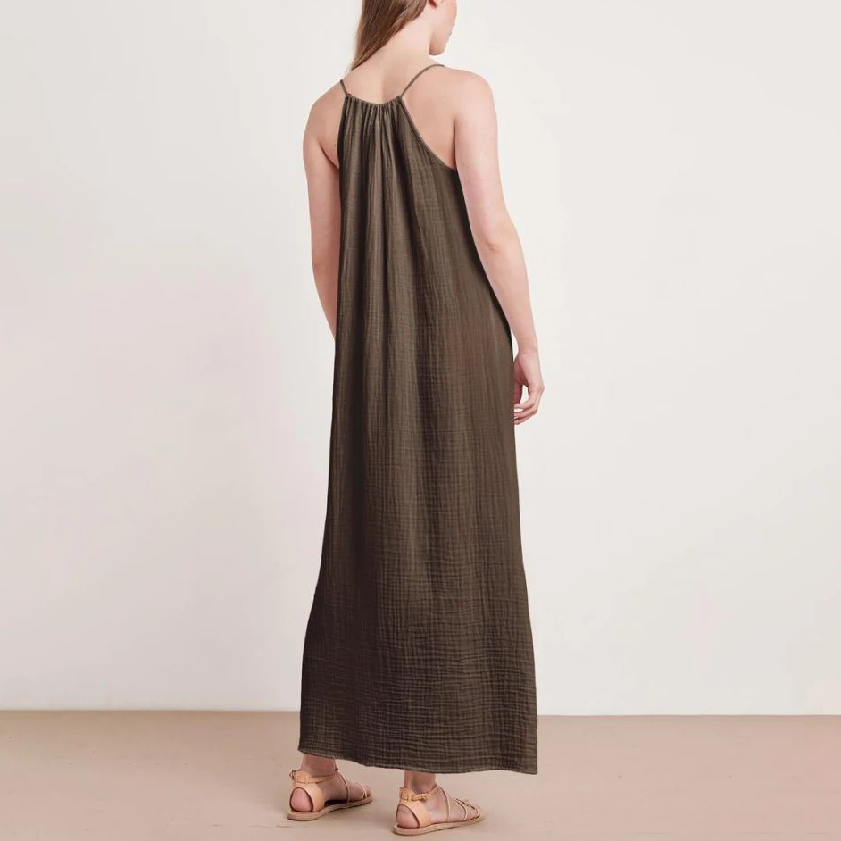 Female Spaghetti Strap muslim Long Dress V Neck Casual Custom Vestidos Cotton Double Gauze Maxi Dress Plus Size Women Vacation