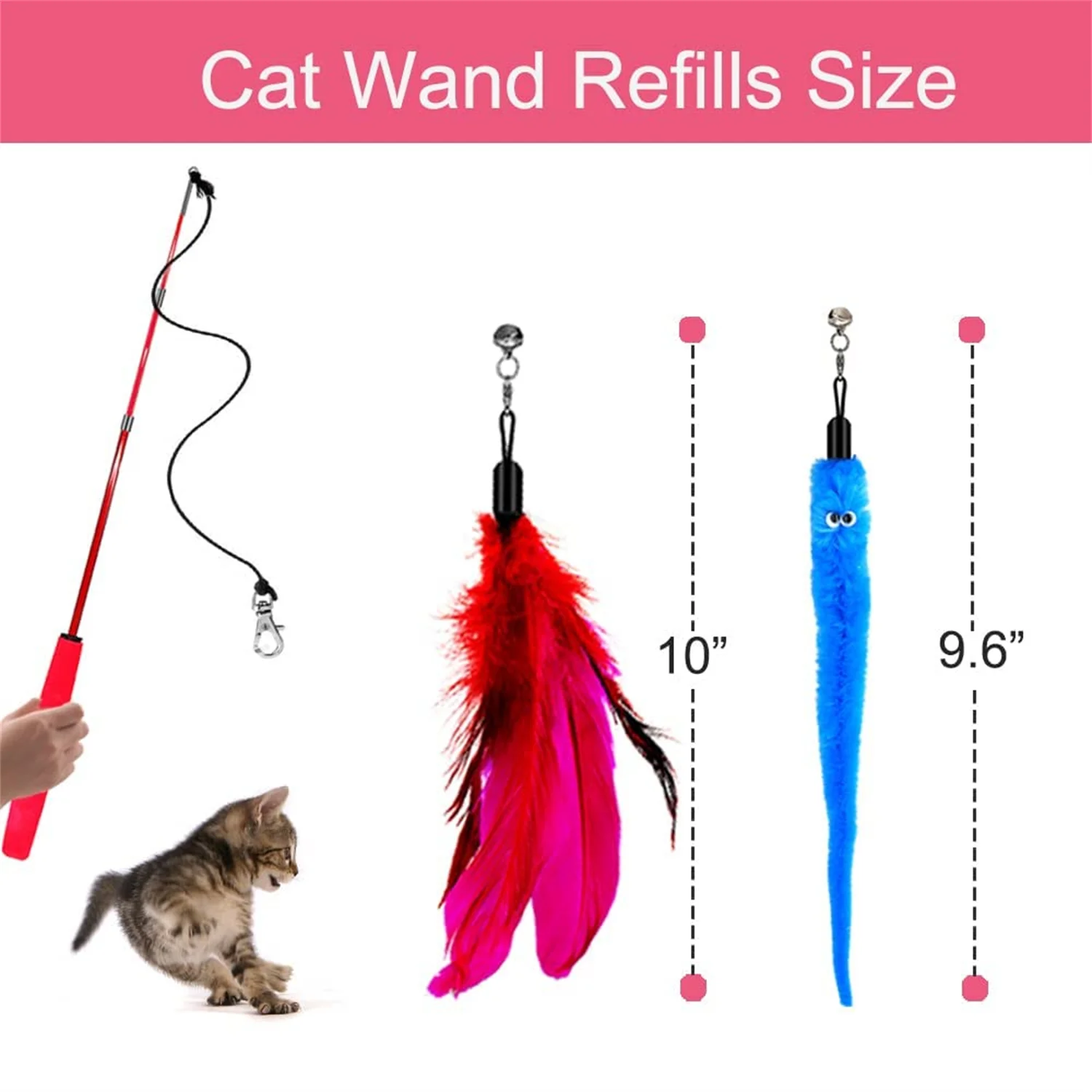 New Design Pet Interactive Colorful Custom Size Retractable Long Kitty Fun Toy Cat Feather Fishing Worm Rod