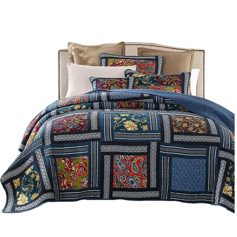 America Vintage New Simple Hand Patchwork Cotton Bedspread Pillowcase Set Super Cozy Coverlet Home Textile Bedding Blanket