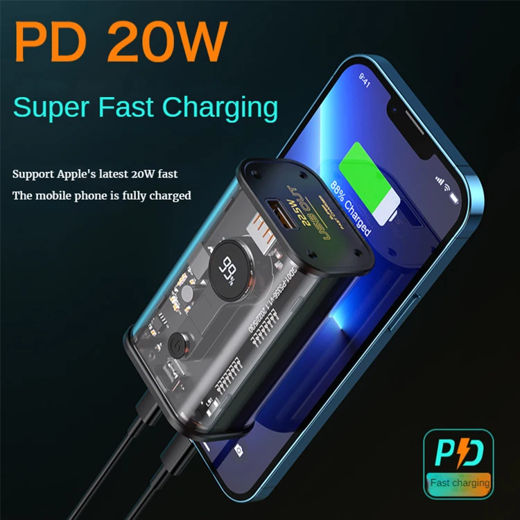 FRS New Product Transparent Digital Display Power Banks Fast Charging 10000mah Power Bank