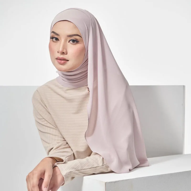 Custom Lovy instant hijab ironing  Heavy chiffon shawl convenient tudung modest sulam  women Malaysia scarf