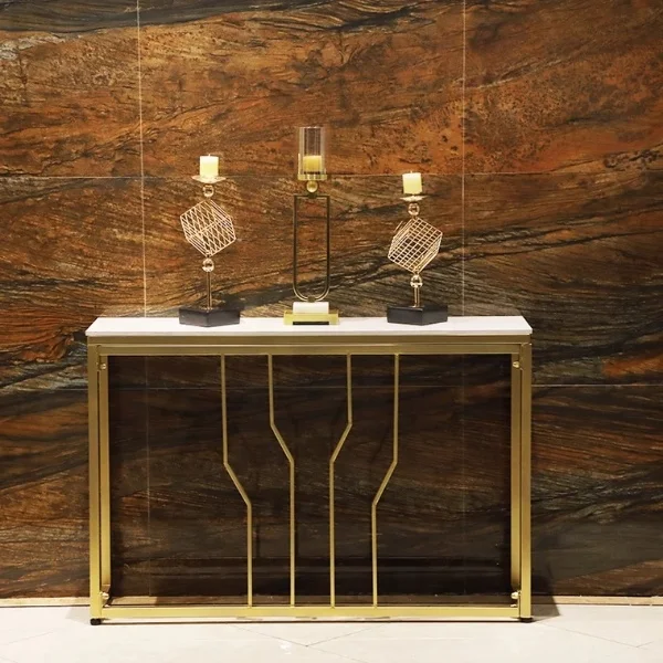 Wholesale Contemporary Brass Stainless Steel marble top Hallway table Wood Frame Console table for Living Room
