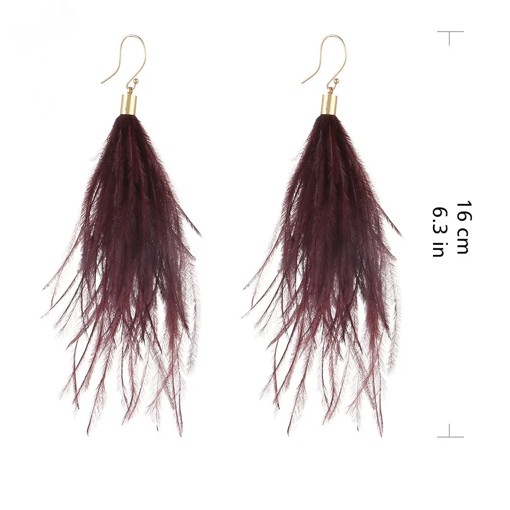 Light Feather Earrings Simple Lady Ostrich Feather FUR 9 Colour Long Earrings Jewelry Retro Fashion Christmas