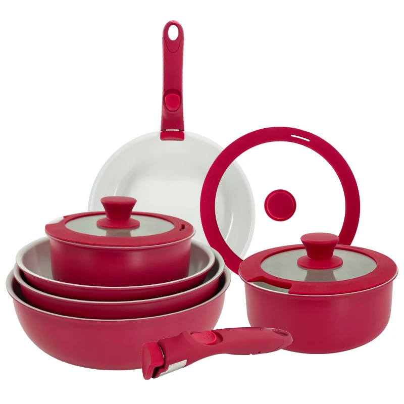 Pots and Pans Set Nonstick Cookware Sets Detachable Handle Induction Kitchen Cookware Set Non Stick with Silicone Lids