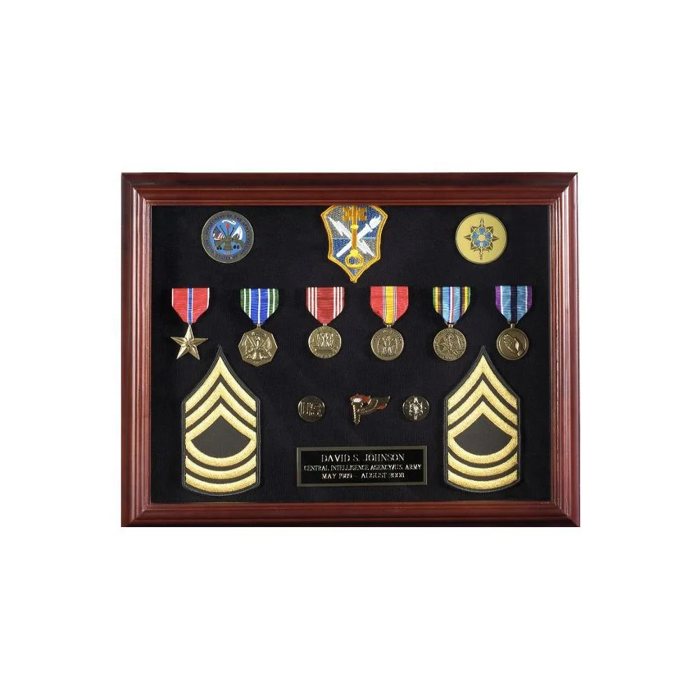Best military badge veteran flag and unikat use wood metal military set award sign medal holders frame display cases with box