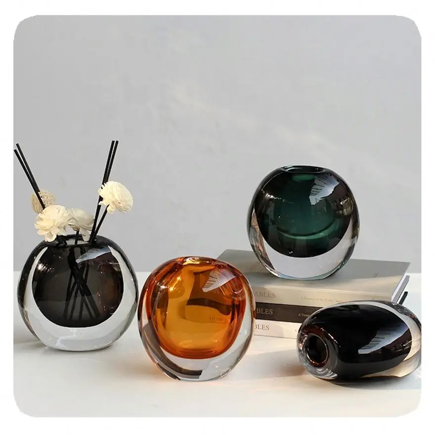 Mouth-blown Glass Vase Modern Home Decor Design Table Centerpieces High-end Thick Heavy Solid Color Oval Bud Glass Vases