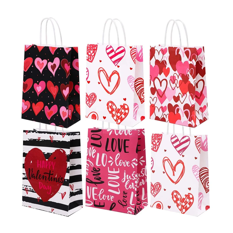 KM Mixed Style Love Heart Gift Bags Paper Gift Bag For Wedding Birthday Party Decor Valentines Day Gifts Packing Bag
