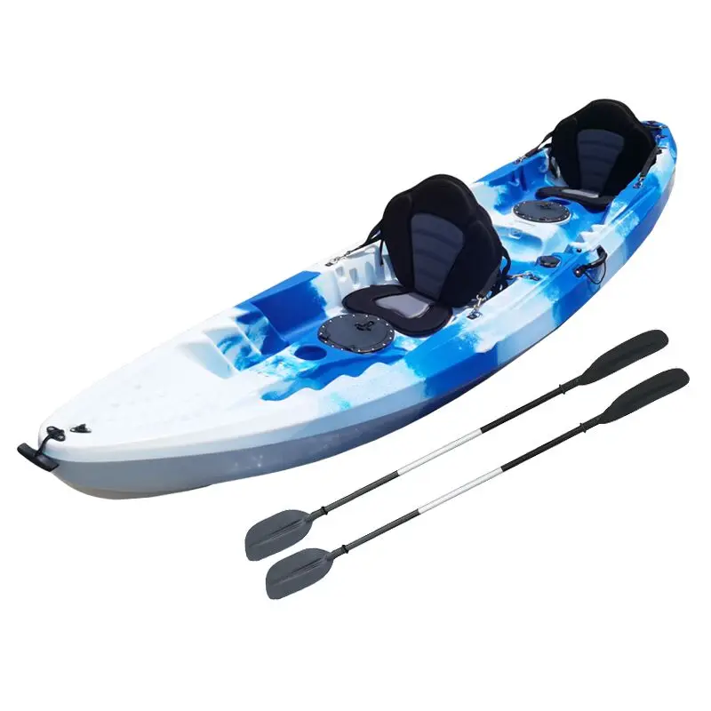 High Quality LLDPE Plastic kayak 2 person double person seater recreational fishing sea kayak for sale with paddle