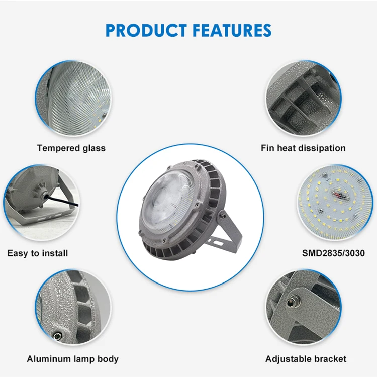 Chemical Warehouse Ip65 Waterproof High Bay Light Led Explosion Proof Lamp 30w 50w 80w 120w Explosion Proof Lights