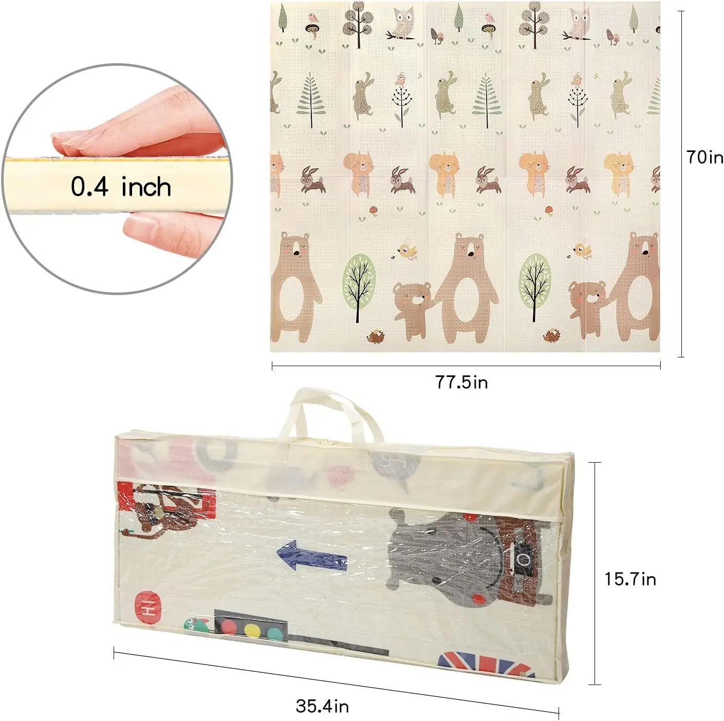 Baby Play Mat for Floor Super Soft Plush Surface Playmat for Toddlers & Infants - Extra Thick (0.8cm) Large Padded Non-Slip Rug