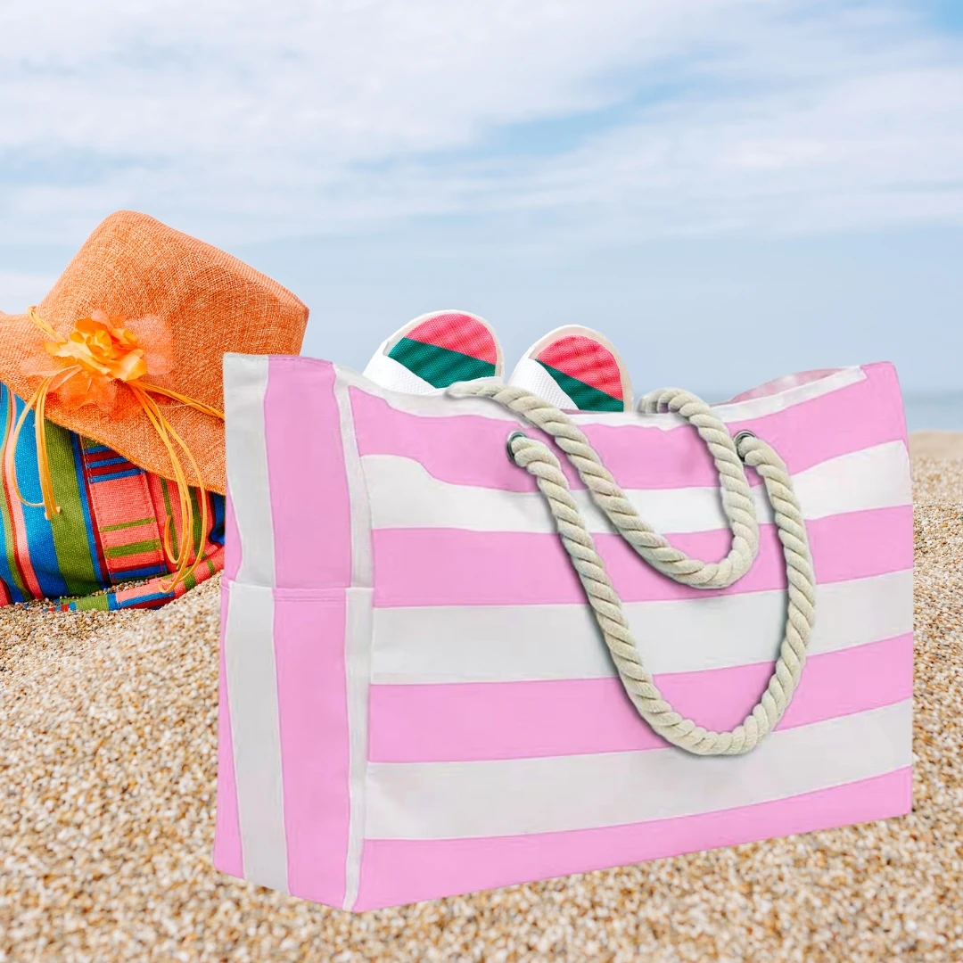 Extra Large Waterproof Beach Bag with Side Pockets Tote Bag with Zipper Swim Pool Bag for Travel Gym and Beach Holiday