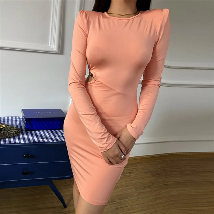 2021 New Autumn And Winter Sexy Hollow-Out Fashion Rhinestone Slim Dress Pleated Dress