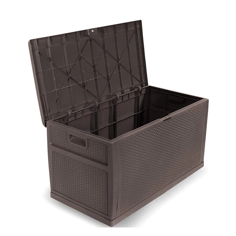 Luxury 120 Gallon Outdoor Deck Box Resin Large Brown Storage Box Backyard Patio Storage Box Other Outdoor Furniture