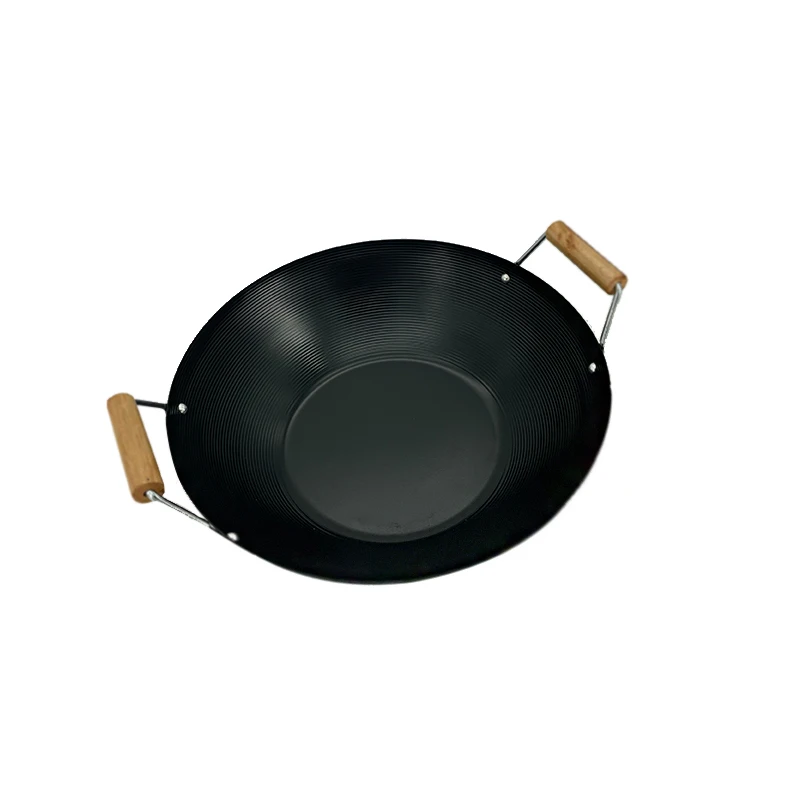 Wholesale Hand Hammered Chinese Wok Pan Carbon Steel Double Ear Wok Frying Pan Non-stick Home Kitchenware Cooking Pot
