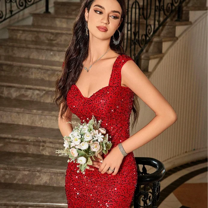 D&M custom woman clothes Plus Size Elegant Ladies Sequins dresses luxury Evening Dresses Ball Gown Maxi Prom Dresses for Women