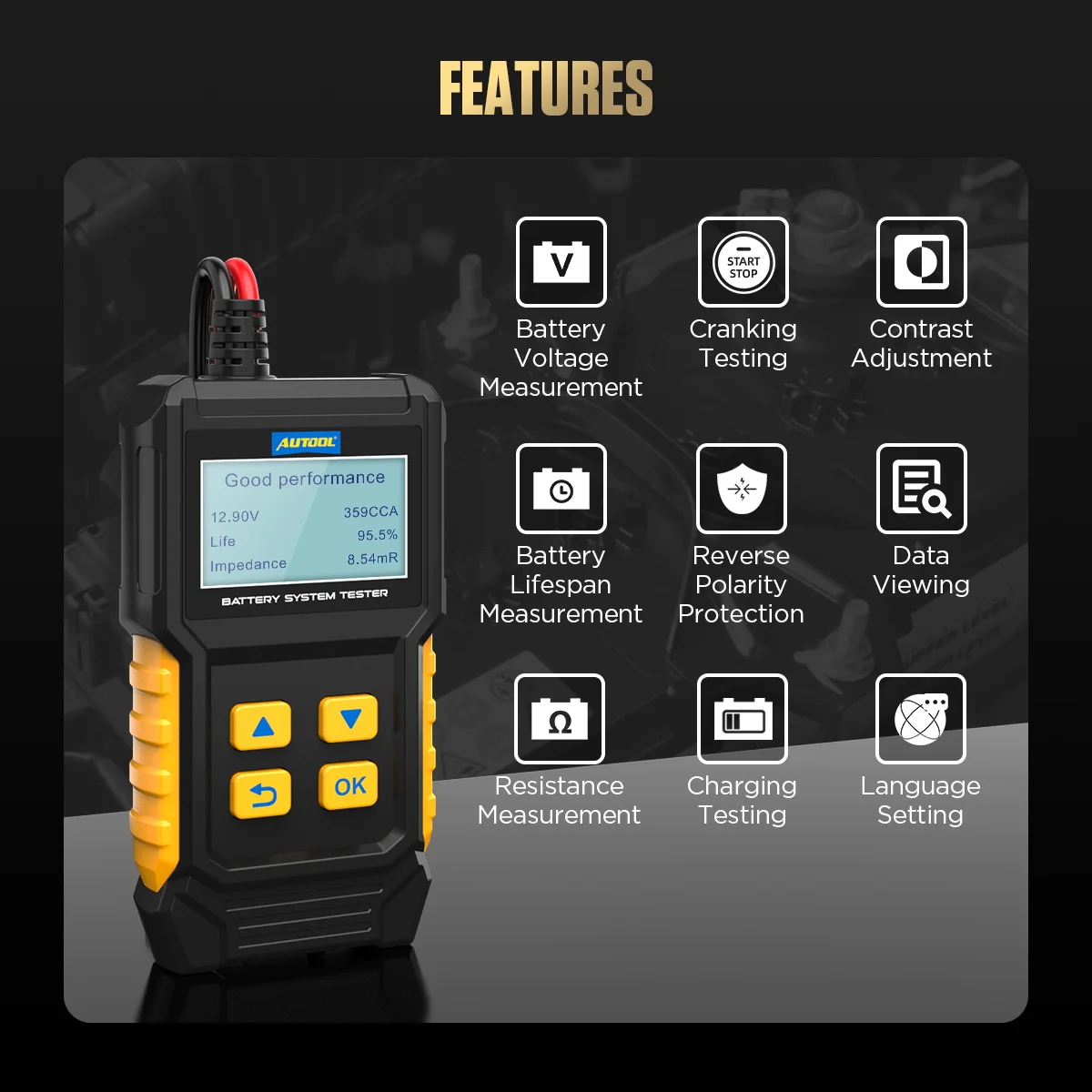 Autool BT360 12V Car Battery Tester Digital Analyzer Cca Voltmeter Auto Generator Voltage Charging Bad Cell Test Vehicle