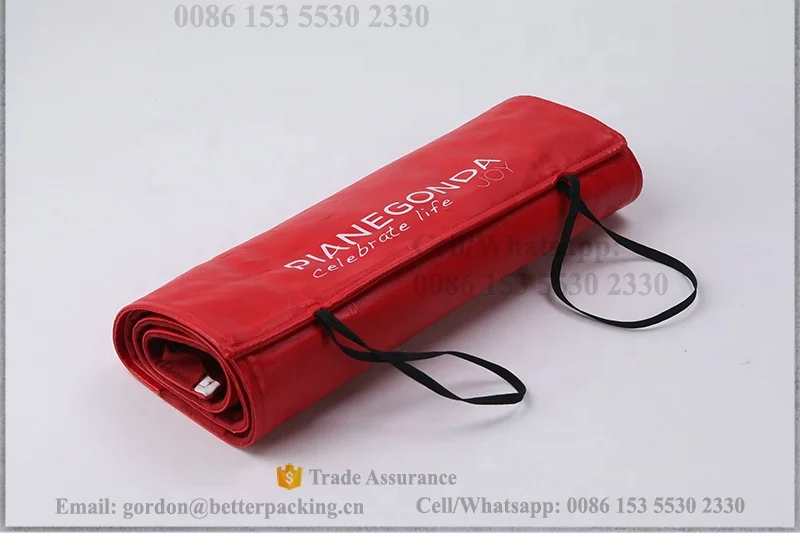 BV095 Elastic Band Fasten Closure Red Leather Outside Suede Flap Cover travel necklace Chain display Jewelry roll