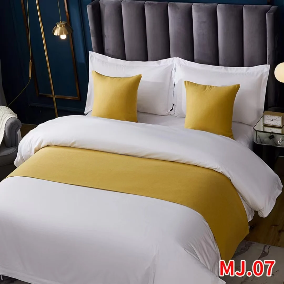 European modern style high quality cotton linen bed runner and cushion set hotel home decor bed cover wholesales customized colors and sizes