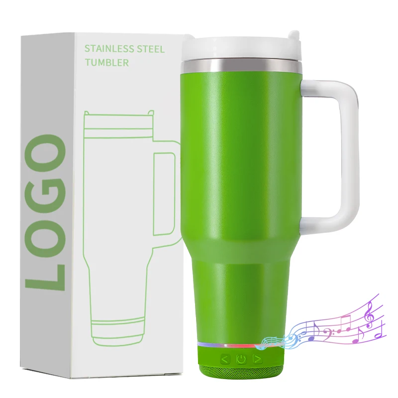 Custom logo & Box Reusable 1200ml Double Wall Tumbler 40oz Stainless Steel Travel Mug with Durable Bluetooth Speaker