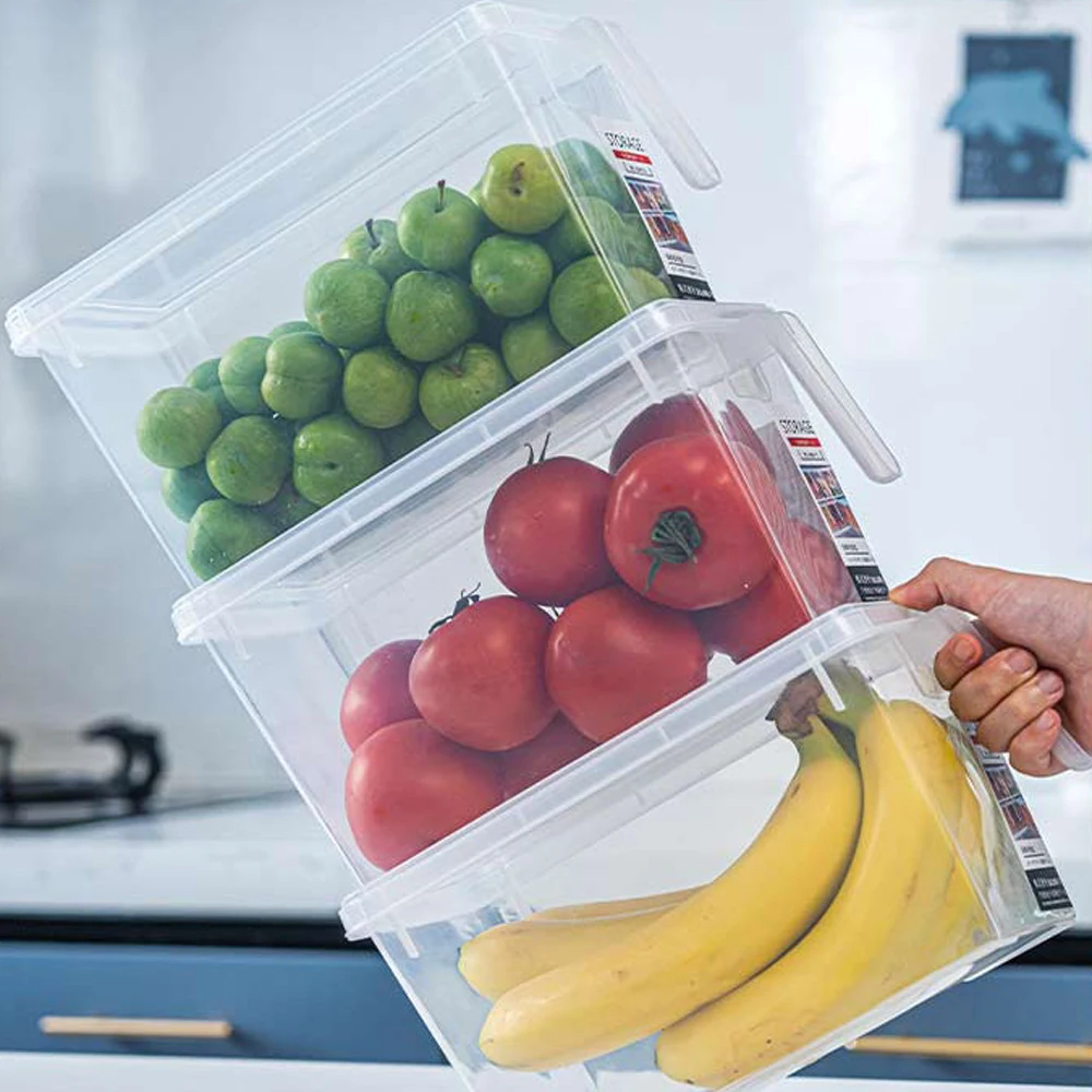 custom wholesale fridge food fruit vegetable plastic storage container box with handles