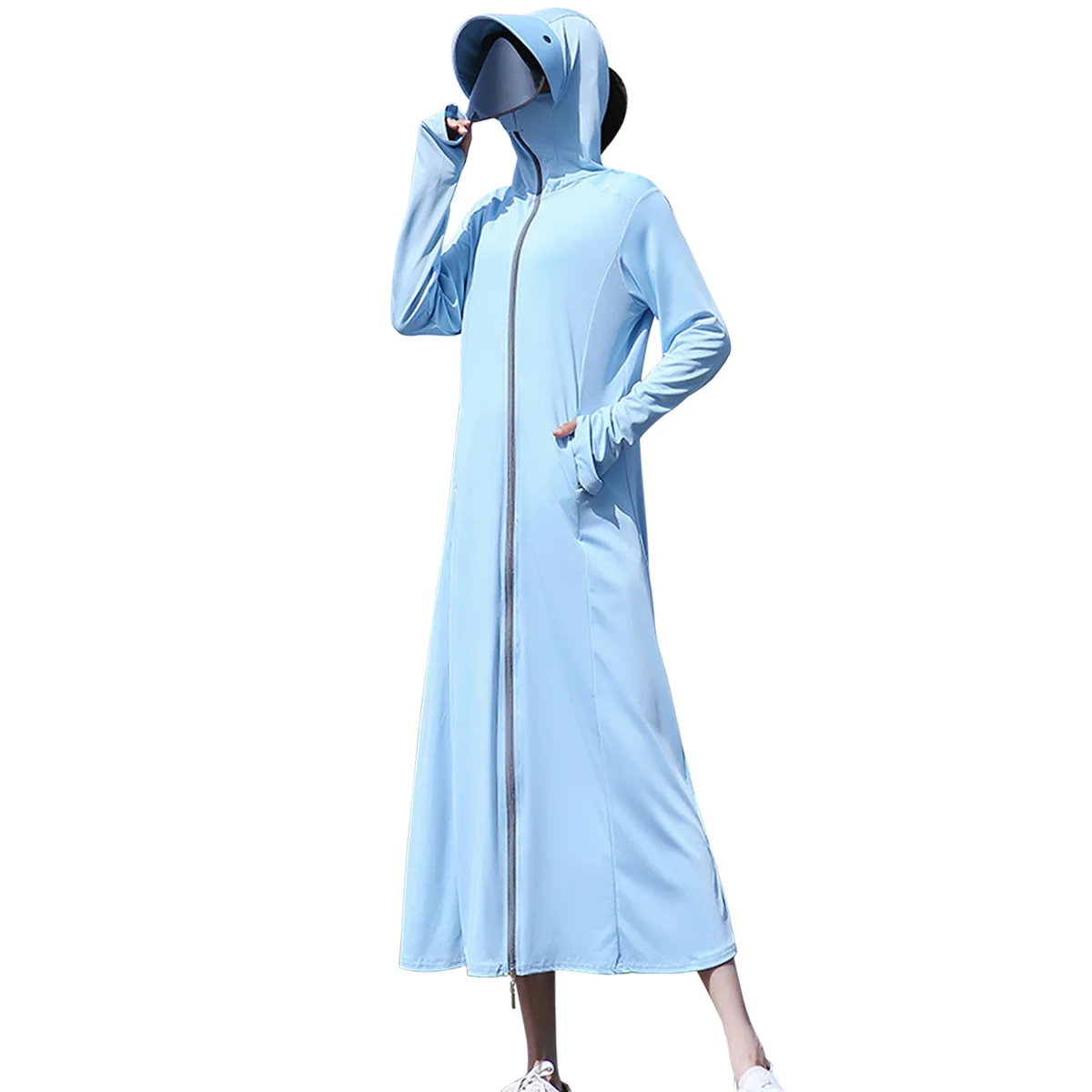 Sidiou Group New Long Style UV Protection Clothing With Safety Face Visor Shield Outdoor Fishing Lightweight Windbreaker Jacket