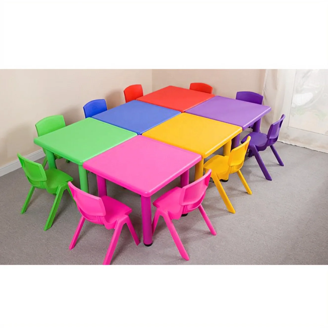 Factory Price Kindergarten Preschool Kids Plastic Table and Chair Set Square Shape Children Table Set From China Supplier
