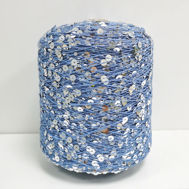 Hot sale in Russia Hand Knitting Decoration Winter Sweater Fancy Yarn 5ply 100% Cotton Sequin Yarn 3MM+6MM Sequins